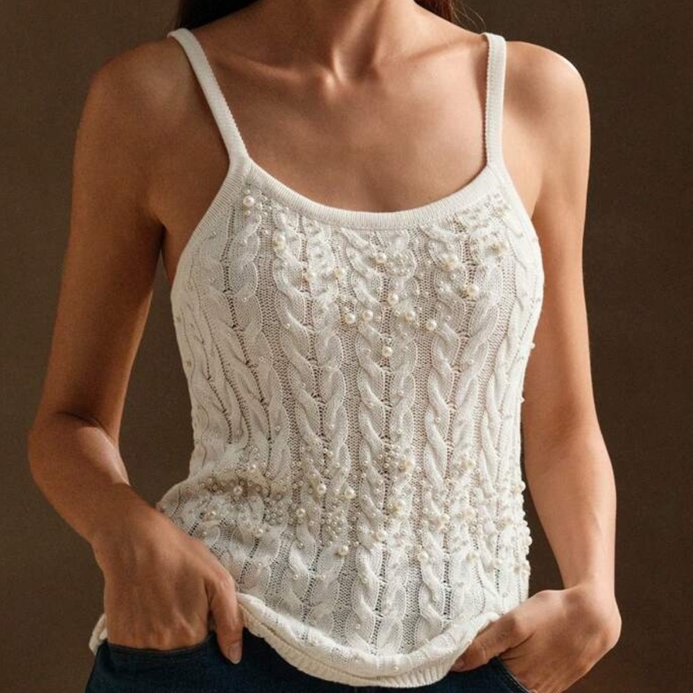 Elegant Cream Beaded Women's Top